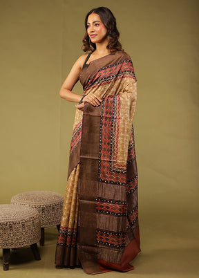 Multicolor Handloom Tussar Pure Silk Saree With Blouse Piece