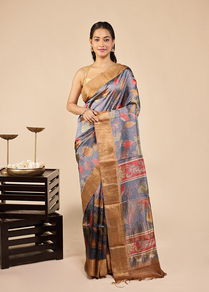 Cream Tussar Silk Saree With Blouse Piece