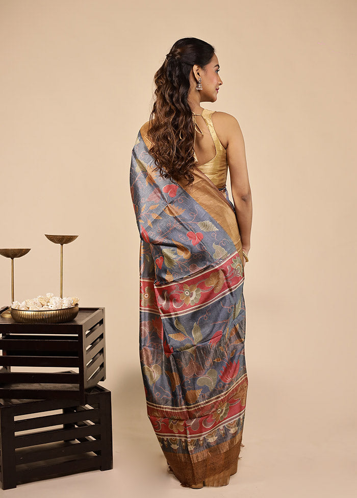 Cream Tussar Silk Saree With Blouse Piece