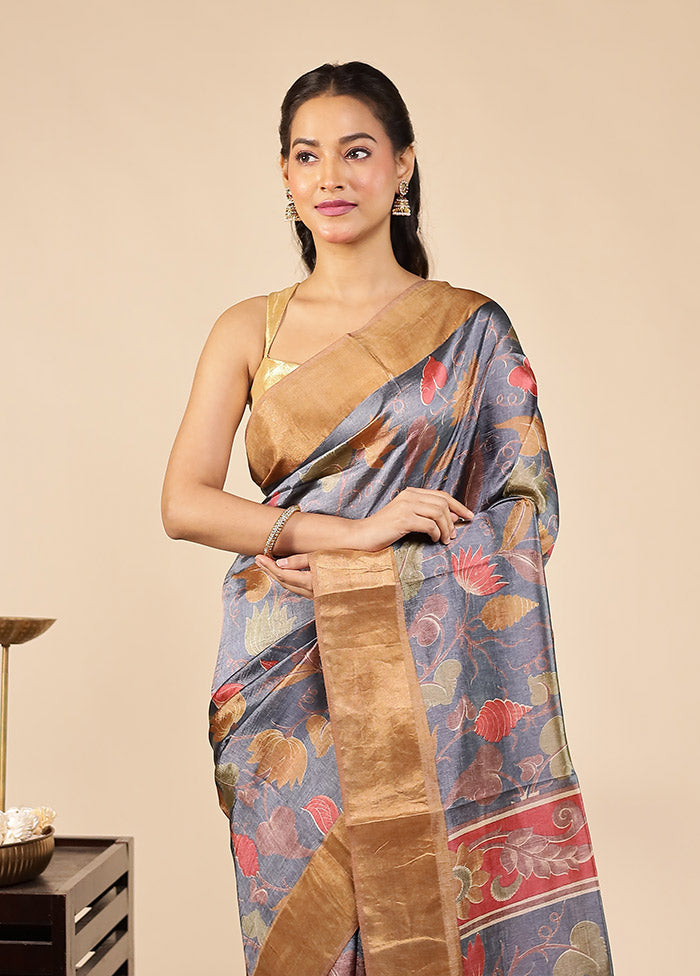 Cream Tussar Silk Saree With Blouse Piece