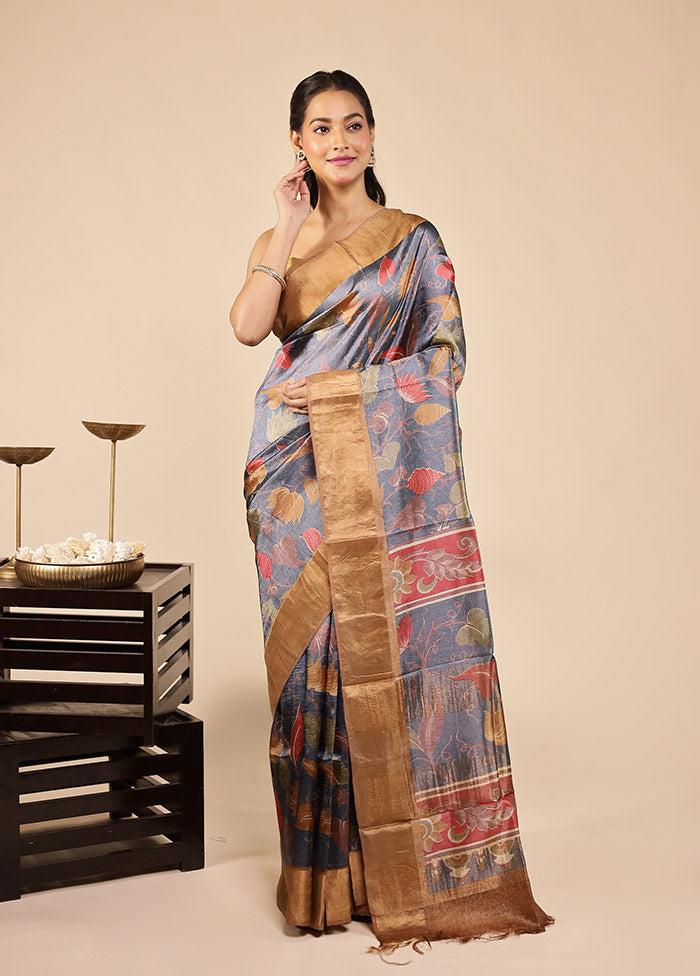Cream Tussar Silk Saree With Blouse Piece