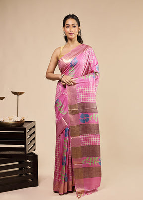 Pink Tussar Silk Saree With Blouse Piece
