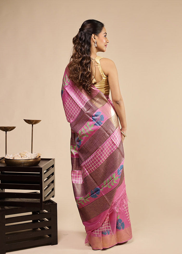 Pink Tussar Silk Saree With Blouse Piece