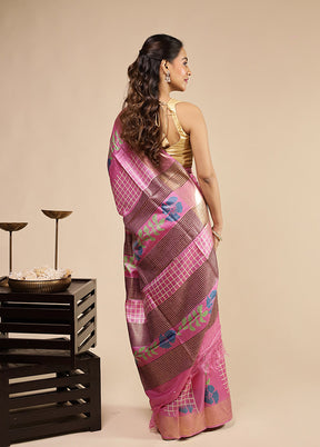 Pink Tussar Silk Saree With Blouse Piece