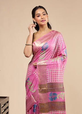 Pink Tussar Silk Saree With Blouse Piece