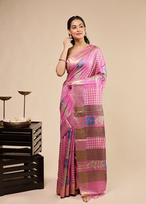 Pink Tussar Silk Saree With Blouse Piece