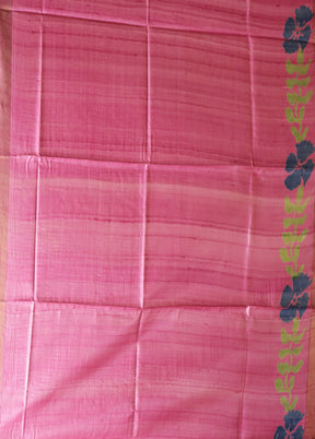 Pink Tussar Silk Saree With Blouse Piece