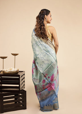 Green Tussar Silk Saree With Blouse Piece