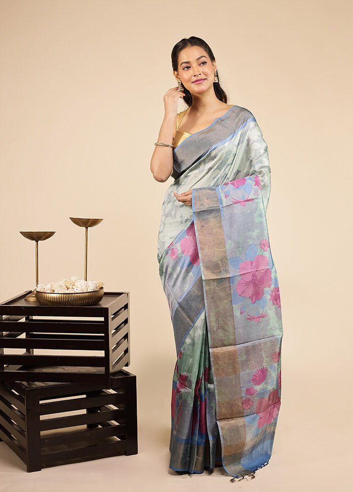 Green Tussar Silk Saree With Blouse Piece