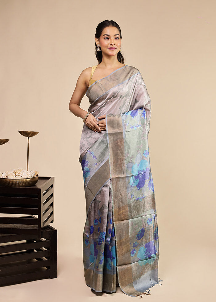Purple Tussar Silk Saree With Blouse Piece