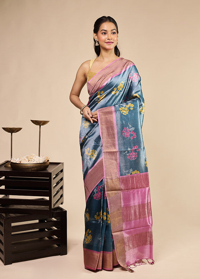 Green Tussar Silk Saree With Blouse Piece