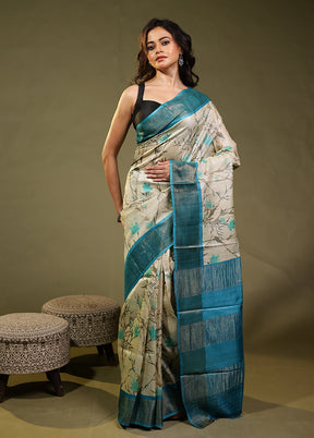 Purple Handloom Tussar Pure Silk Saree With Blouse Piece