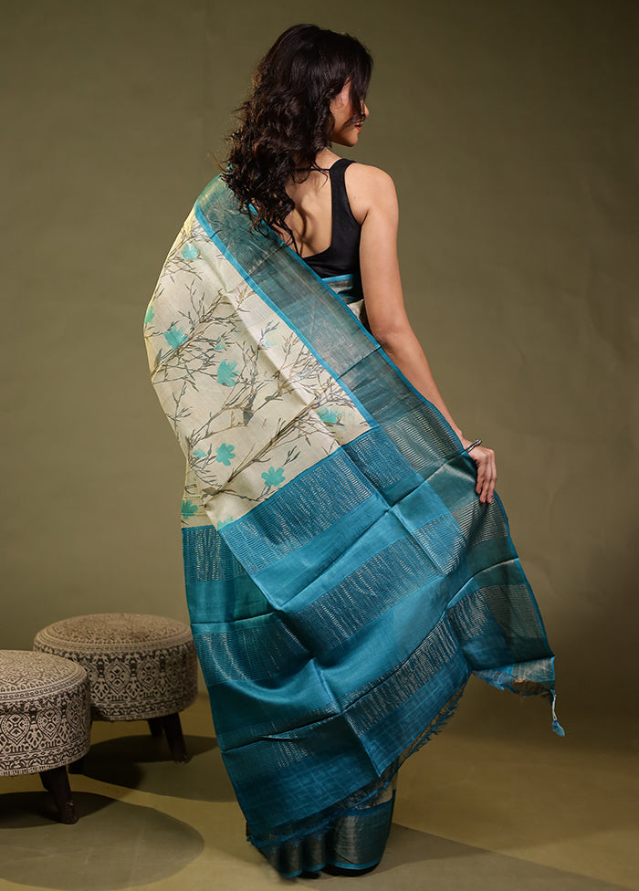Purple Handloom Tussar Pure Silk Saree With Blouse Piece