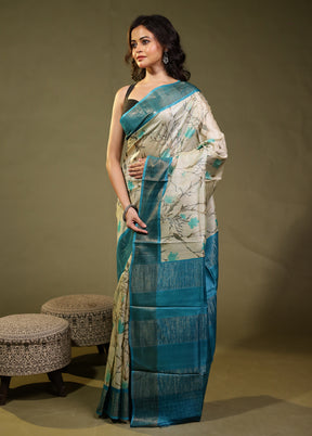 Purple Handloom Tussar Pure Silk Saree With Blouse Piece