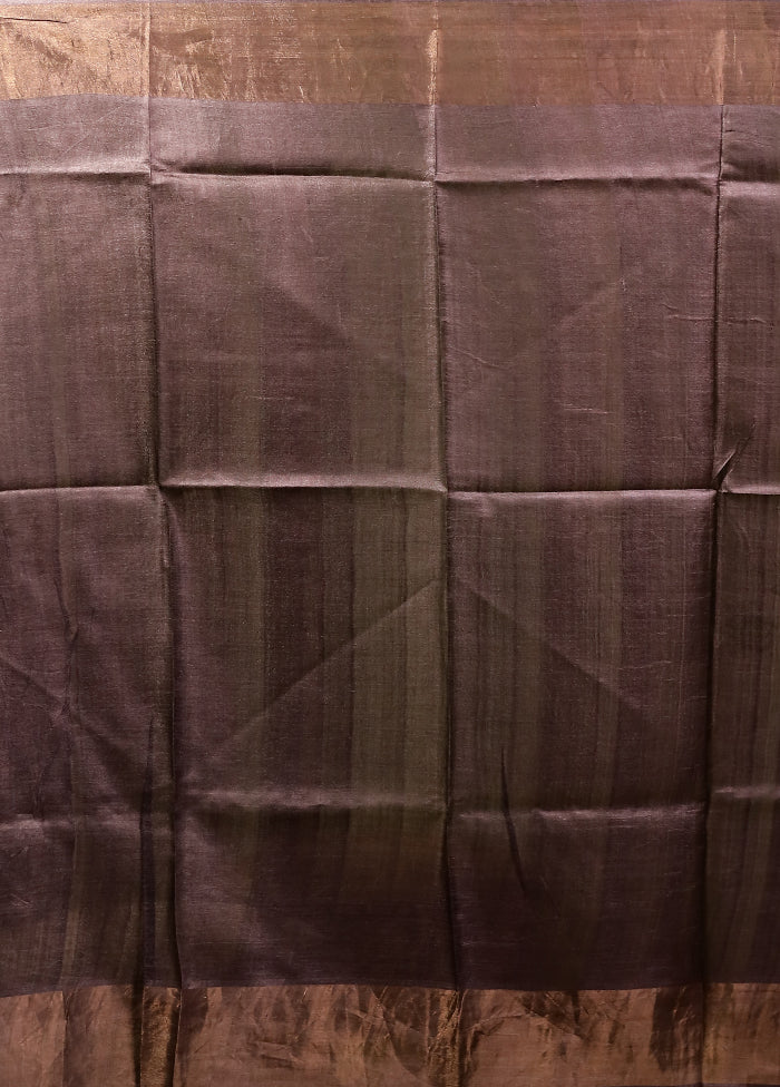 Brown Handloom Tussar Pure Silk Saree With Blouse Piece
