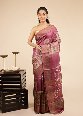 Multicolor Handloom Tussar Pure Silk Saree With Blouse Piece