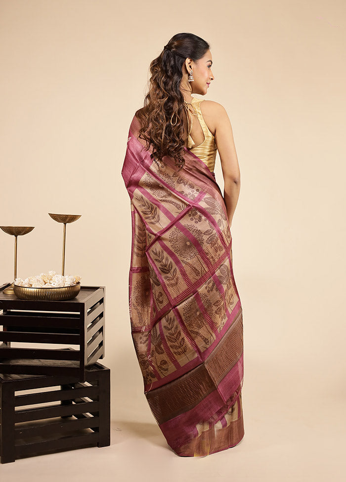 Multicolor Handloom Tussar Pure Silk Saree With Blouse Piece