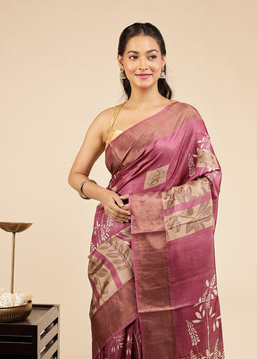 Multicolor Handloom Tussar Pure Silk Saree With Blouse Piece