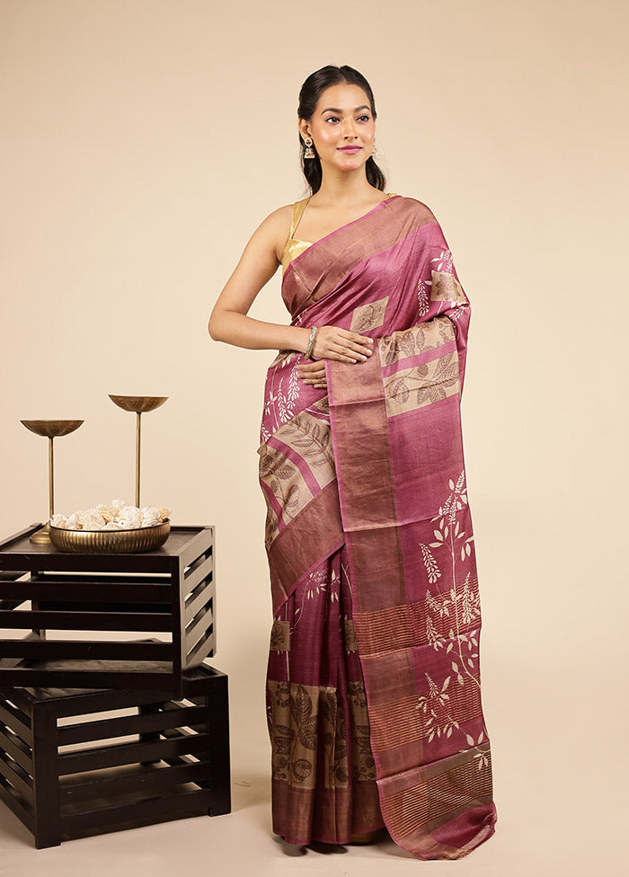 Multicolor Handloom Tussar Pure Silk Saree With Blouse Piece