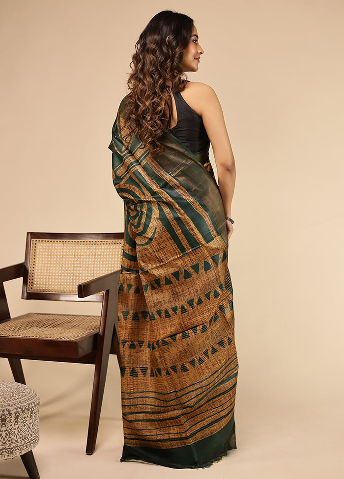 Grey Handloom Tussar Pure Silk Saree With Blouse Piece