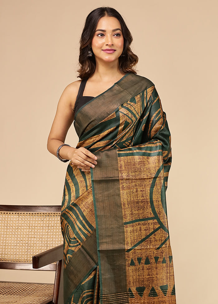 Grey Handloom Tussar Pure Silk Saree With Blouse Piece