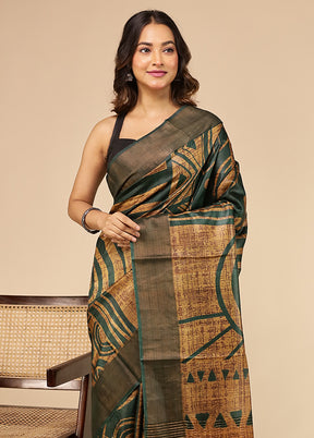 Grey Handloom Tussar Pure Silk Saree With Blouse Piece