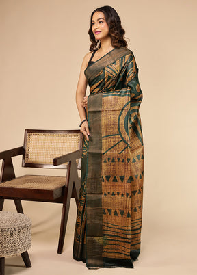 Grey Handloom Tussar Pure Silk Saree With Blouse Piece
