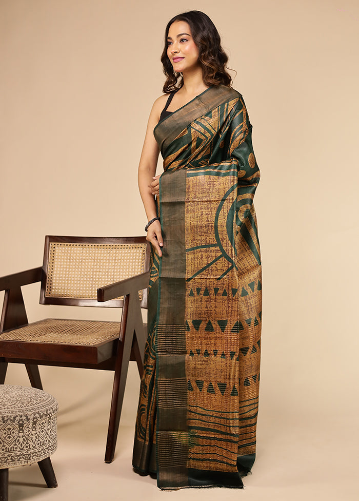 Grey Handloom Tussar Pure Silk Saree With Blouse Piece