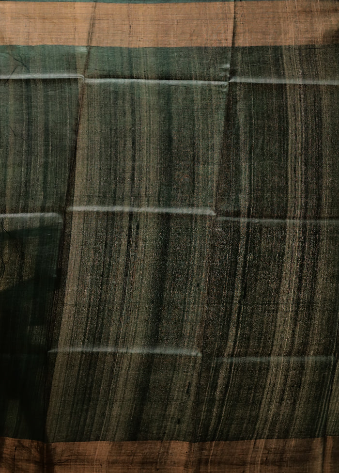 Grey Handloom Tussar Pure Silk Saree With Blouse Piece