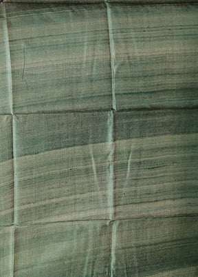 Green Handloom Tussar Pure Silk Saree With Blouse Piece