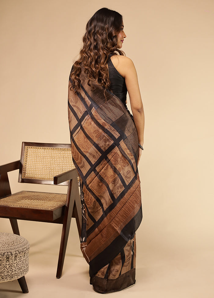Purple Handloom Tussar Pure Silk Saree With Blouse Piece