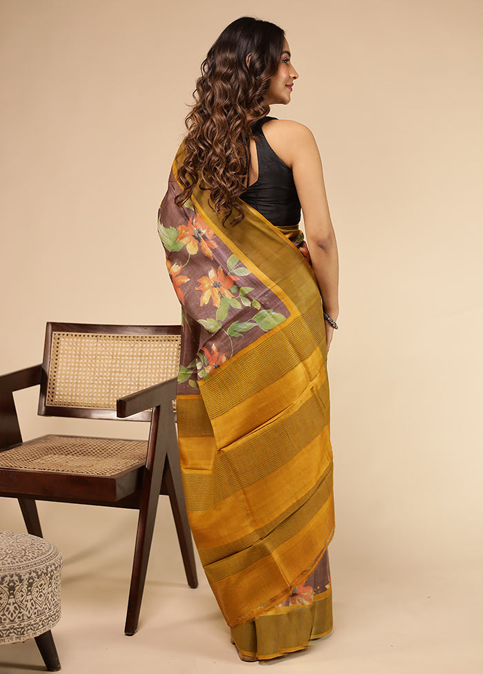 Purple Handloom Tussar Pure Silk Saree With Blouse Piece