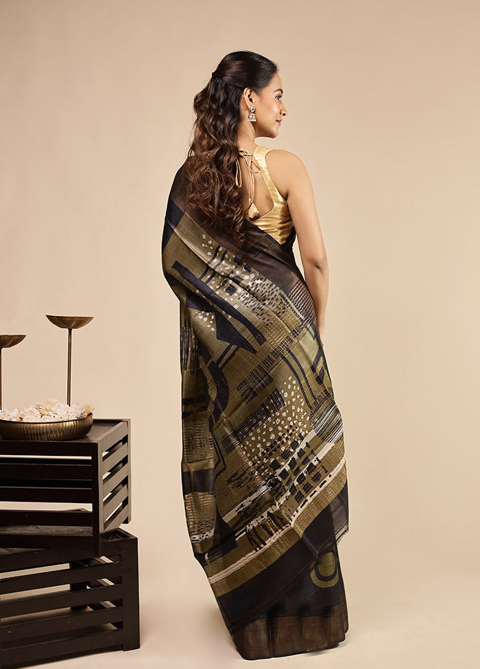 Blue Handloom Tussar Pure Silk Saree With Blouse Piece