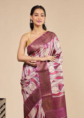 Cream Handloom Tussar Pure Silk Saree With Blouse Piece