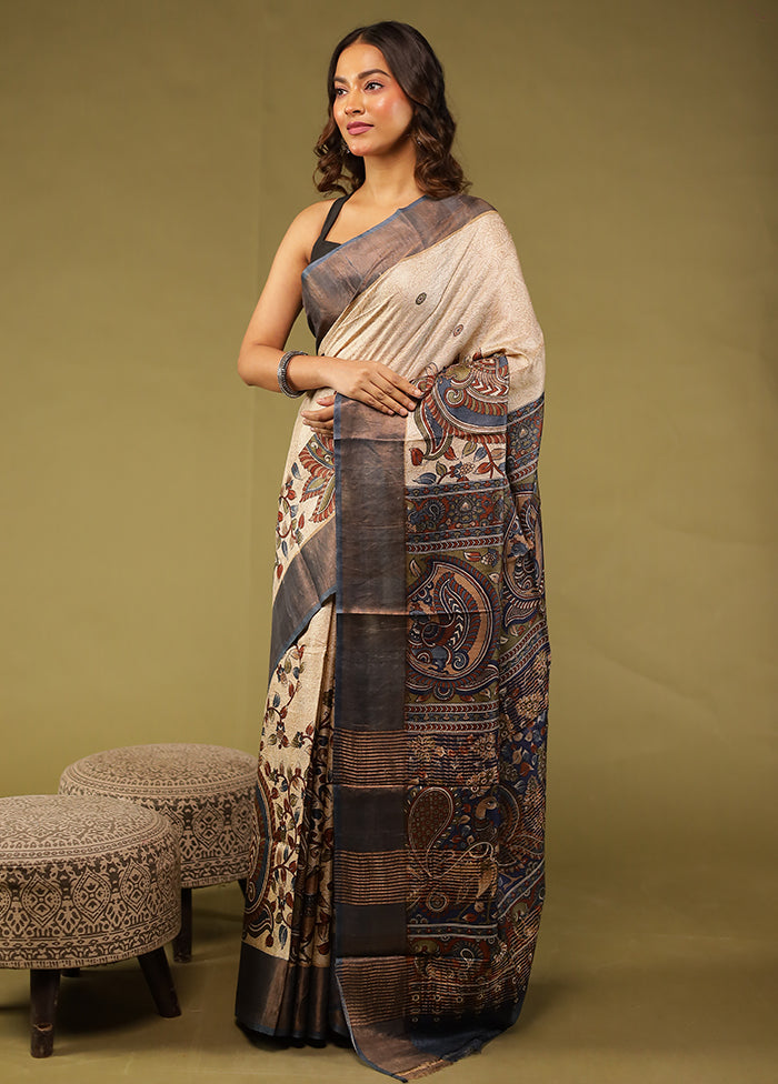 Blue Handloom Tussar Pure Silk Saree With Blouse Piece