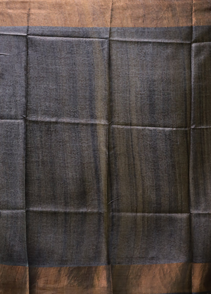 Blue Handloom Tussar Pure Silk Saree With Blouse Piece