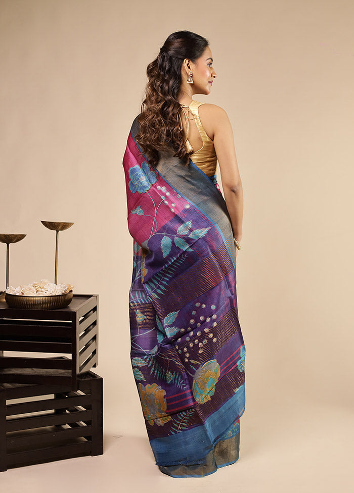 Pink Handloom Tussar Pure Silk Saree With Blouse Piece