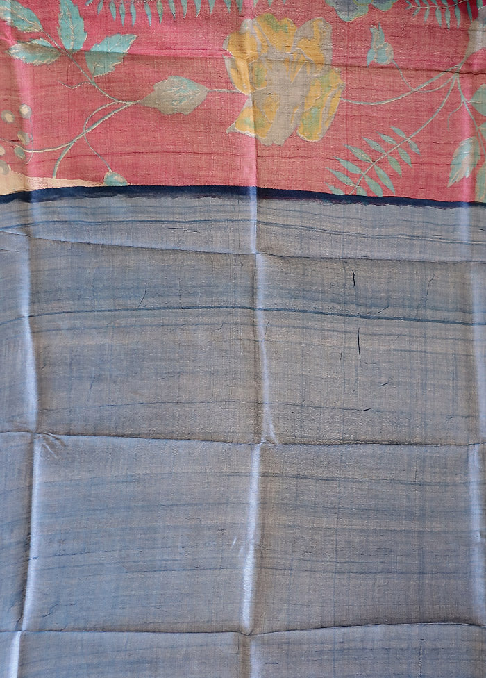 Pink Handloom Tussar Pure Silk Saree With Blouse Piece