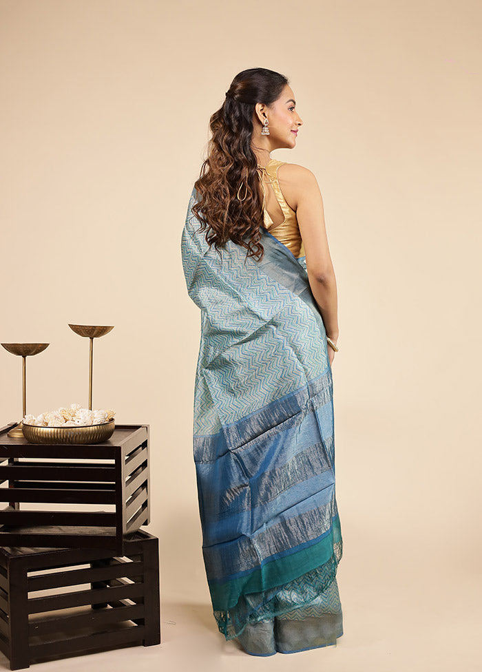 Multicolor Handloom Tussar Pure Silk Saree With Blouse Piece