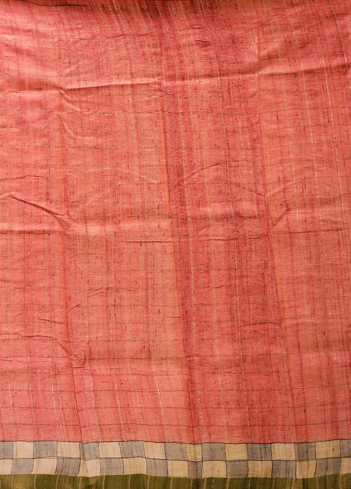 Multicolor Handloom Tussar Pure Silk Saree With Blouse Piece