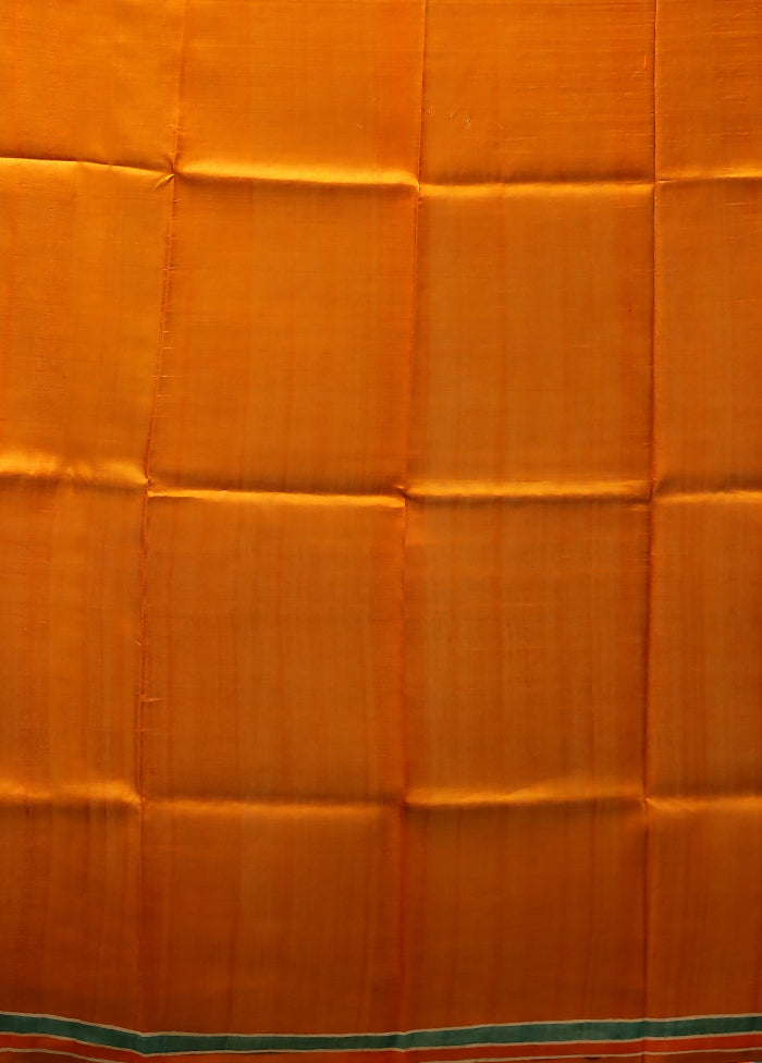Orange Printed Pure Silk Saree Without Blouse Piece
