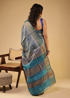 Blue Handloom Tussar Pure Silk Saree With Blouse Piece