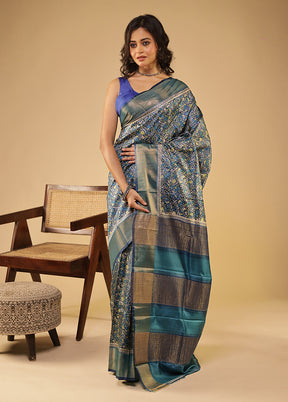 Blue Handloom Tussar Pure Silk Saree With Blouse Piece