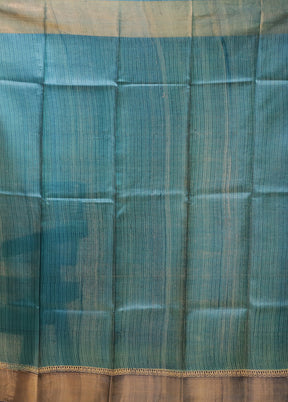 Blue Handloom Tussar Pure Silk Saree With Blouse Piece