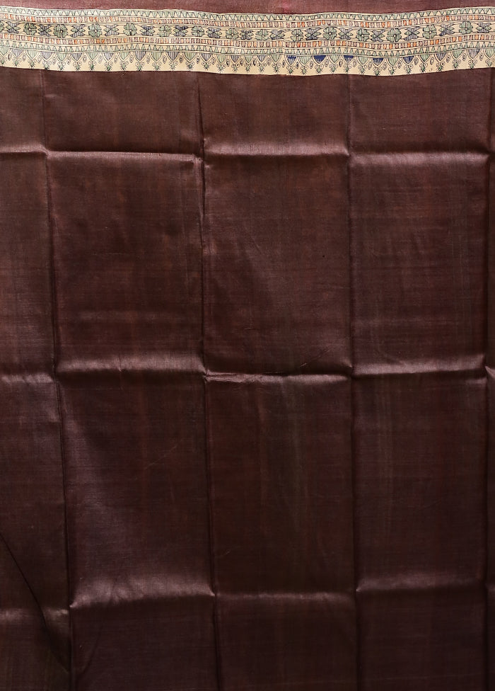 Brown Handloom Tussar Pure Silk Saree With Blouse Piece