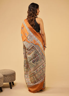 Rust Handloom Tussar Pure Silk Saree With Blouse Piece