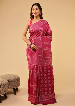 Pink Handloom Tussar Pure Silk Saree With Blouse Piece