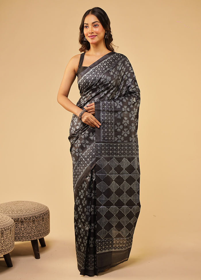 Blue Handloom Tussar Pure Silk Saree With Blouse Piece