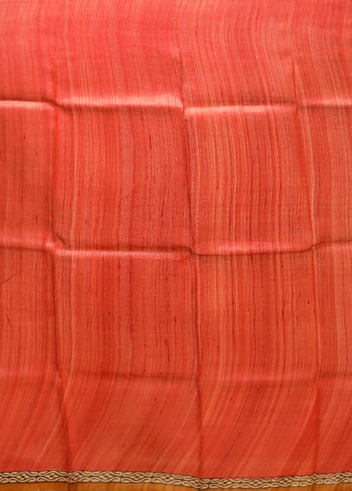 Rust Handloom Tussar Pure Silk Saree With Blouse Piece