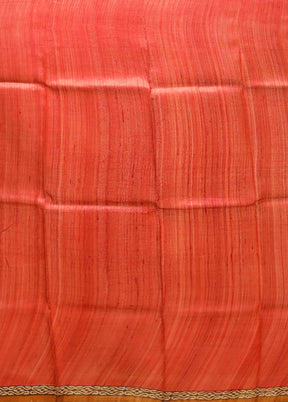 Rust Handloom Tussar Pure Silk Saree With Blouse Piece